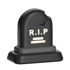 3D Rendered Cracked Gravestone with R.I.P. Inscription on Black Background, Spooky Halloween or Memorial Symbol