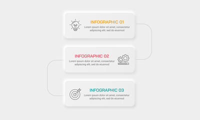 Minimalist 3 Options Diagram. Presentation Idea, Process, and Goal Infographic in Modern Neumorphism Style. Vector illustration.