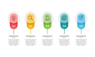5 Options Presentation Infographic Colorful Template for Corporate Strategy and Workflow Management. Vector illustration.