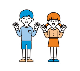 両手を広げて喜ぶ、幼児・小学生のシンプルな全身ベクターイラスト素材セット＿アバター