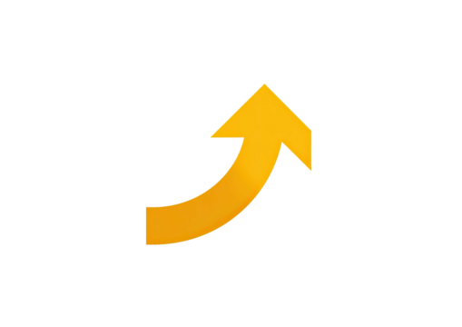 Curved golden arrow points diagonally upward on black field