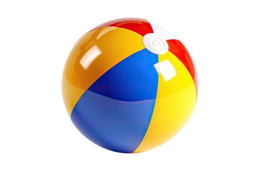 Inflatable ball with red, blue, yellow, white panels