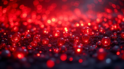 A mesmerizing display of red glowing spheres on a dark textured surface in stunning detail