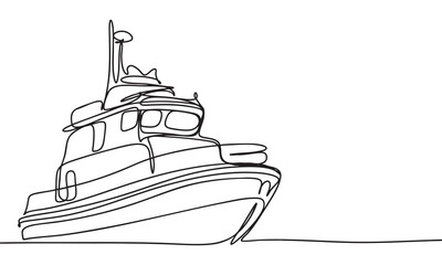 Obraz premium Continuous Line Drawing of a Motorboat