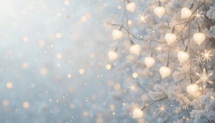 A serene display of glowing hearts and soft winter lights in a dreamy setting