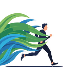A man running through a stylized representation of nature as he pursues his health goals.