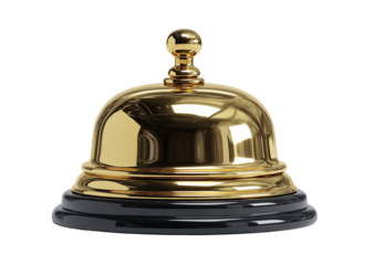 Gleaming golden bell rests on shiny black base