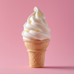 Vanilla soft serve ice cream on pink background