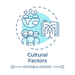 Cultural factors soft blue concept icon. Social norms, community. Subculture, traditions. Round shape line illustration. Abstract idea. Graphic design. Easy to use in infographic, article