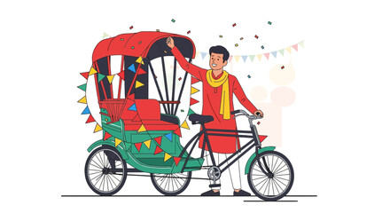 Celebration of Bengali New Year with Rickshaw Decoration and Festive Atmosphere