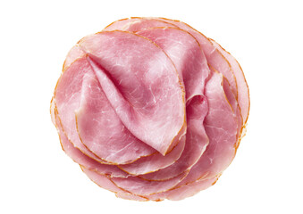 Ham slices, stacked artfully against a black background