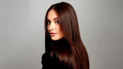Fototapeta premium Brunette with perfect hair. Woman beautiful portrait with healthy long hairstyle curly and perfect.