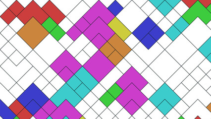 Abstract geometric pattern with colorful squares and diamond outlines background
