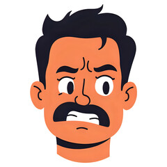 Cartoon man with mustache showing a worried expression