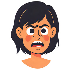 Cartoon face of a woman with an angry and shocked expression