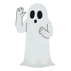 Cartoon ghost waving with a surprised expression on face