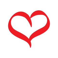 Hand-Drawn Calligraphy Red Heart Doodle Outline on White BackgroundPrint