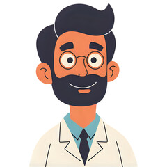 Illustration of a doctor with beard and glasses wearing coat