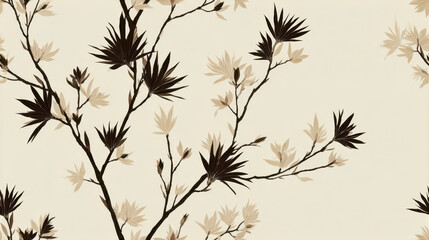 Obraz premium Seamless pattern of Yucca filamentosa threadleaf yucca branches in soft sepia silhouettes on cream background
