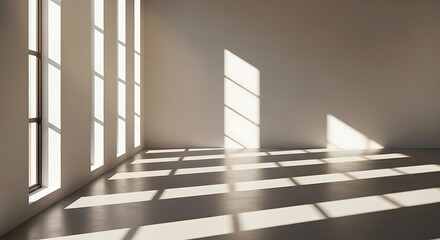 Obraz premium Sunlight streaming through a window into an empty room, creating patterns of light and shadow.
