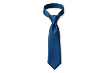 Blue formal necktie hanging on transparent background