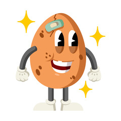 Cartoon Egg Character With Bandage On Head And Sparkles On Transparent Background