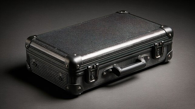 Unpacking Hidden Treasures A Black Textured Briefcase Studio Setting Product Photography Dark Background Close-Up View Luxury Concept - Powered by Adobe