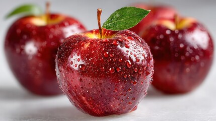 Fresh Juicy Red s Covered in Water Droplets on Bright Surface with Soft Focus Background Perfect for Healthy Food and Fruit Themes