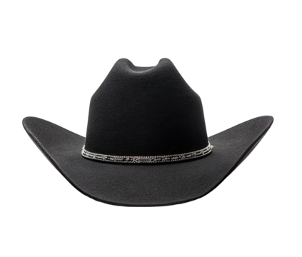 Dark black cowboy hat with silver trim