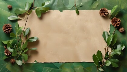 Fototapeta premium Nature-inspired craft event home workspace creative project green environment overhead view eco-friendly concept