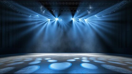 Concert stage glowing with blue lasers and mist, completely empty - Powered by Adobe