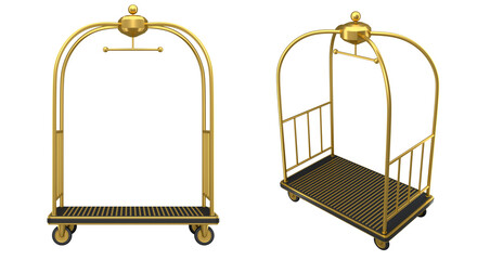 Set of Hotel luggage trolley cart for carrying baggage on white background.