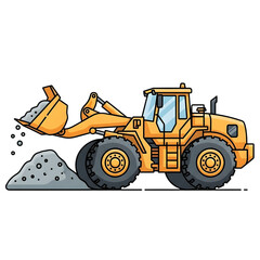 Dynamic illustration of a robust yellow wheel loader at work, efficiently scooping and transporting bulk materials