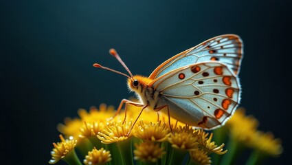 Close up of a beautiful butterfly perched on a vibrant yellow flower