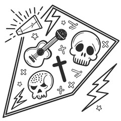 Obraz premium Rock and Roll Doodle Elements on a Shield Shape music