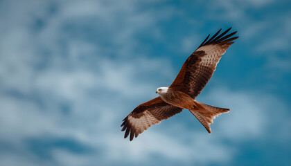 Obraz premium A bird is flying in the sky with its wings spread wide