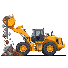 Construction Equipment A yellow loader dumping rocks and earth, a powerful machine at work