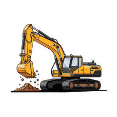 Bright yellow excavator machine efficiently digging and moving soil, essential for construction and earthmoving projects