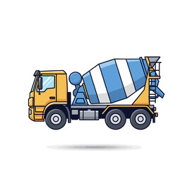 Cartoon concrete mixer truck illustration in a flat style for construction industry projects
