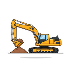 Powerful industrial excavator machinery actively digging and moving earth on a construction site for infrastructure development projects