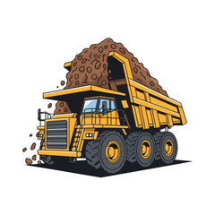 Giant Dump Truck Filled with Dirt, Excavating and Hauling Materials for Construction