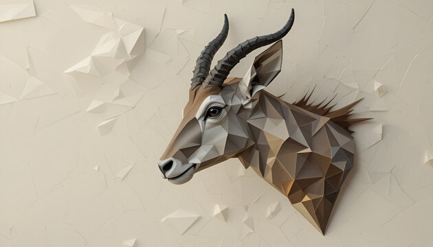 Low poly sable antelope head sculpture isolated on white background