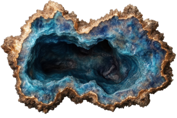 Intricate astral rift features bold blue and bronze hues, capturing the beauty of abstract forms in a mesmerizing natural wonder