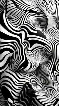 Abstract Black and White Striped Pattern with 3D Effect, Illusionary Curves and Lines, Modern Art Design