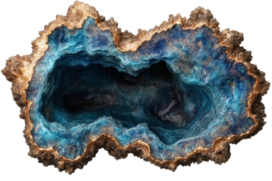 Intricate astral rift features bold blue and bronze hues, capturing the beauty of abstract forms in a mesmerizing natural wonder