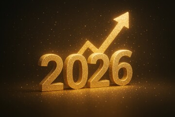 Golden 2026 Numbers with Rising Arrow and Sparkling Background for Future Success Concepts