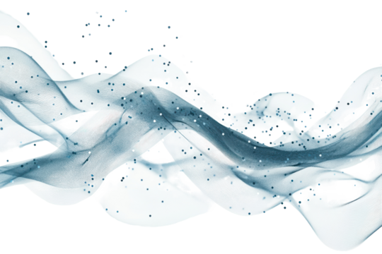 Abstract representation of data streams flowing in fluid dynamics with particles moving through a translucent medium