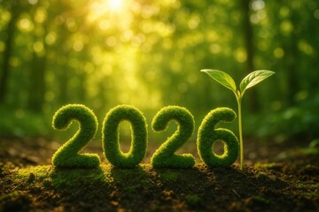 Green Nature 2026 With Plant Growth in Lush Forest Background at Sunrise Light