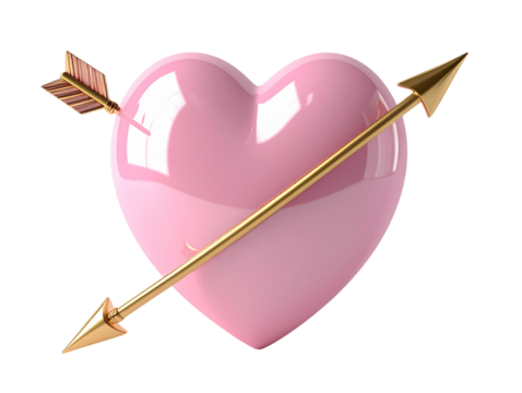 Minimalist Pink Heart Balloon with Gold Cupid Arrow, Modern Love Concept