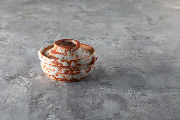 Shino-yaki Kobachi Shino Ware Kiyoyama Kiln Lidded Condiment Bowl Japan Vintage